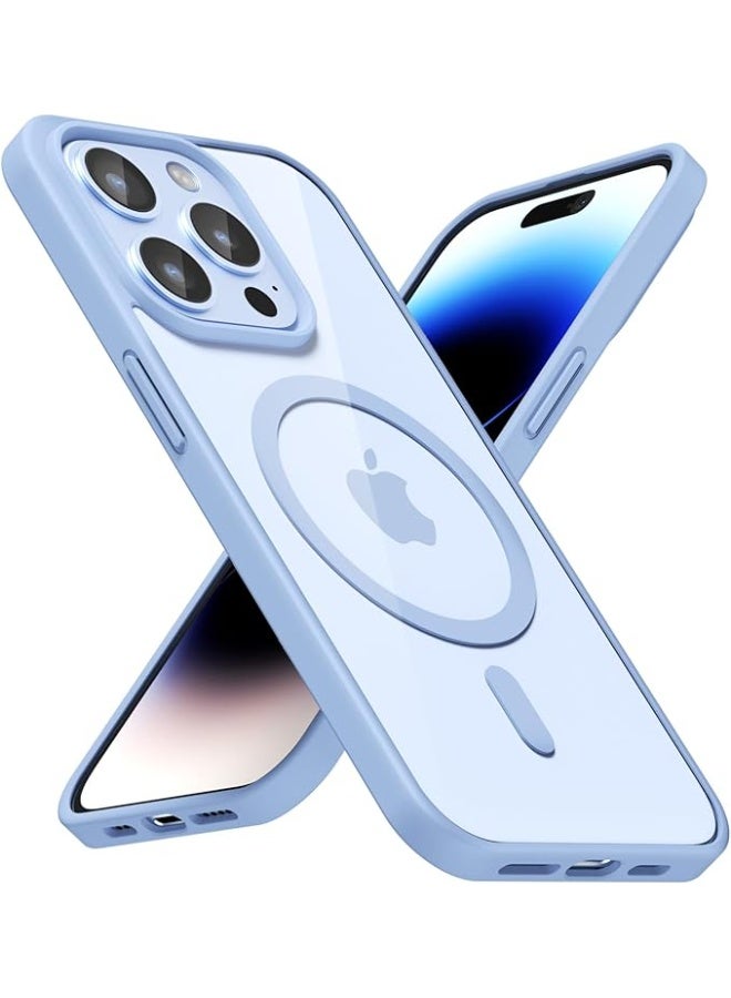 Clear Magnetic Case for iPhone 14 Pro Max [Shockproof & Slim] Transparent Clear Hard Back Cover with high-Grade Protection | Sky Blue